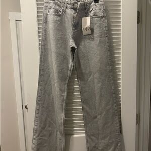 Zara Women's Shimmering Silver Straight Leg Jeans